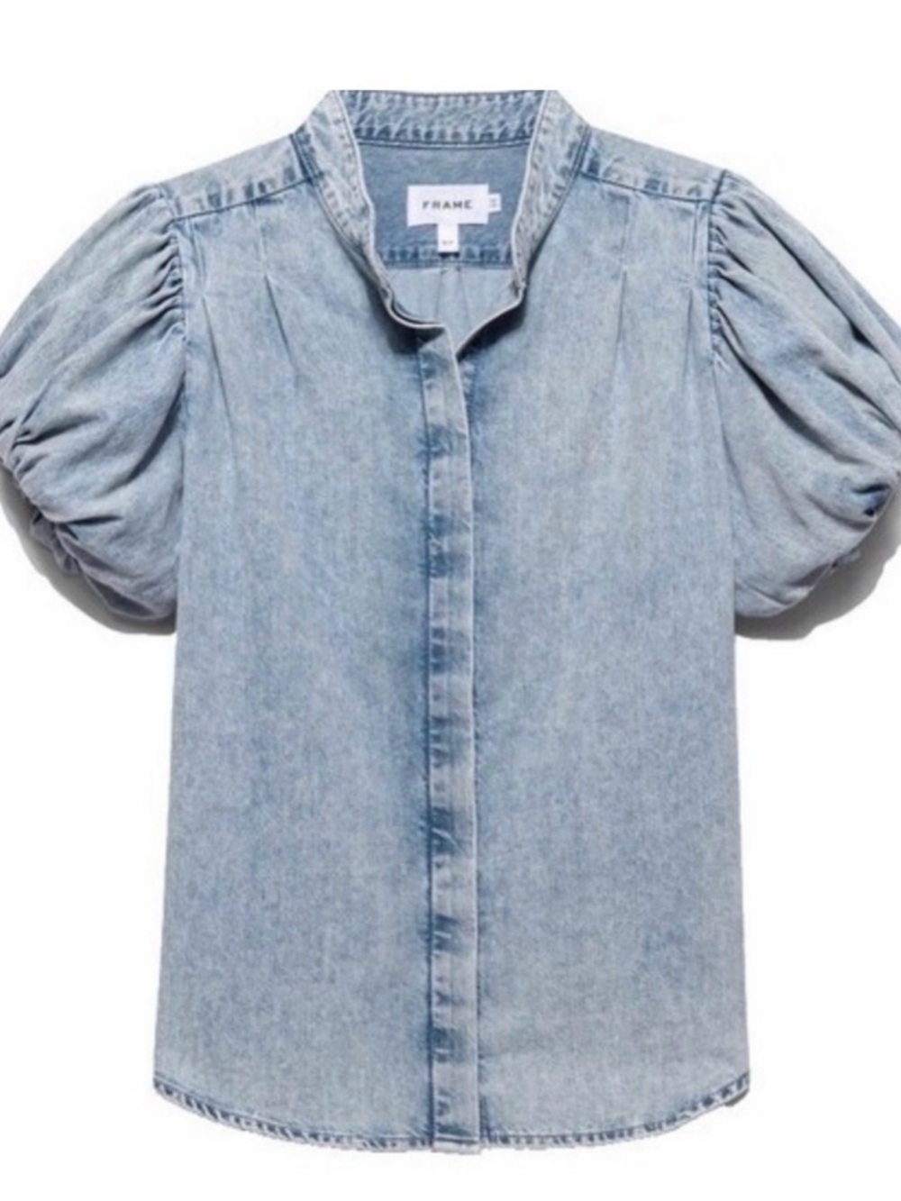 FRAME Denim Blouse Top Women’s M Blue Puff Sleeve Cotton Preppy Cowgirl Shirt
